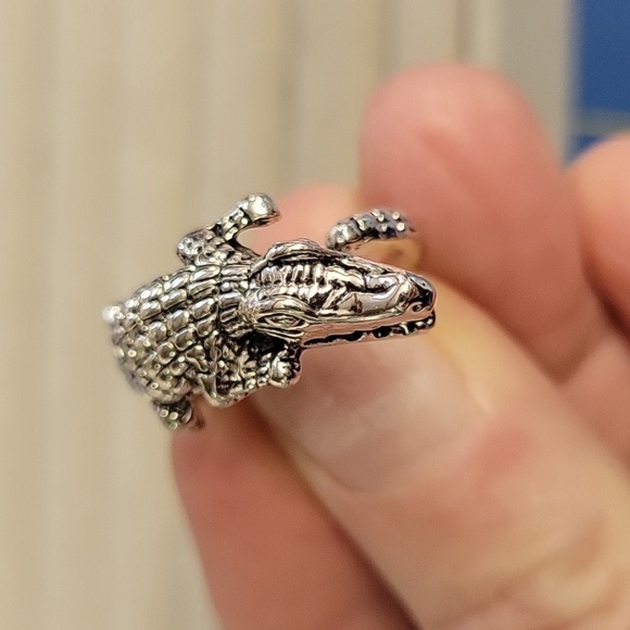 Alligator Crocodile Adjustable Ring Size 9..5 Silver Tone - Picture 5 of 6